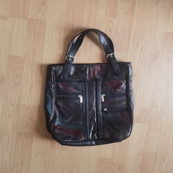 Patchwork Vintage Leather 80s Bag with Pockets - Picture 1 of 6